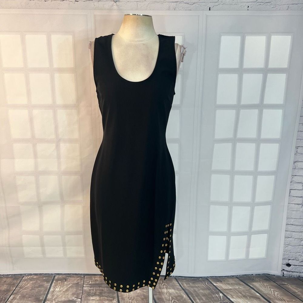 Boston Proper Sleeveless Gold Studded Hem Side Slit Black Dress Size S